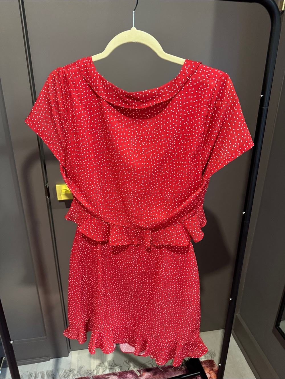 Red Polka Dot Tie-Front Dress - Picture 3 of 5